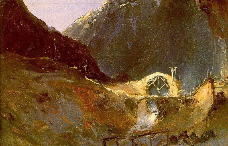 Charles Blechen The Building of the Devil's Bridge Norge oil painting art